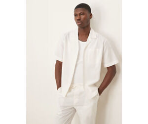 NEW Free Society Men's Off-White Linen Blend Pocket Short Sleeve Beach Shirt L
